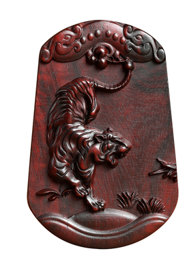 小叶紫檀木十二生肖虎挂件