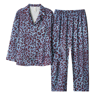 牧柔春季豹纹宽松简约风长袖2026年女青少年阔腿裤家居服睡衣套装