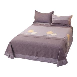 简约细条树叶纯棉加厚磨毛床单全棉紫灰浅紫雪青色被单单人1.2米