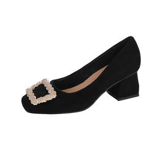 中跟粗跟单鞋女2023春秋季新款百搭浅口方头气质鞋子女