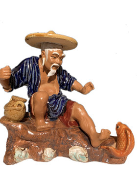 陶瓷渔翁电视柜姜太公钓鱼假山