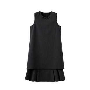 晚白2025秋冬新款轻奢假两件背心裙大气黑裙子气质小个子连衣裙女