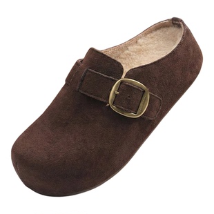 厚底勃肯鞋女 「5cm软底羊羔绒半拖」扣带一脚蹬内增高慵懒风鞋子