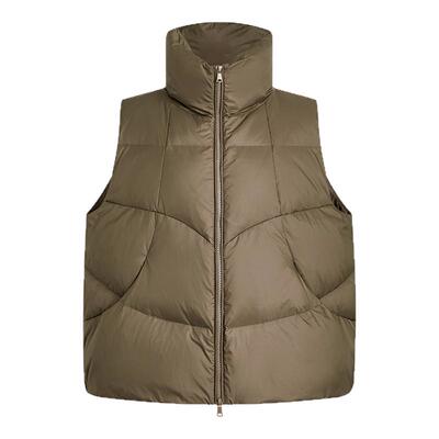 A21女装宽松立领开襟中羽绒背心