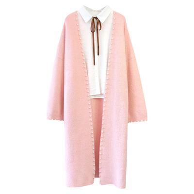 很仙的水貂绒毛衣外套女春秋加厚中长款宽松慵懒风过膝针织开衫潮