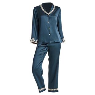 25新款LP真丝睡衣女套装22姆米绿色桑蚕丝高级蕾丝花边家居服春秋