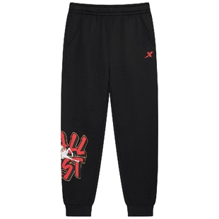 福燈贺岁特步童装男童新年加绒裤子儿童长裤冬季大童运动裤拜年服