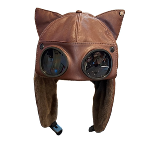 冬季皮质加绒保暖防寒雷锋帽子女飞行员护目镜猫耳骑行护耳帽男潮