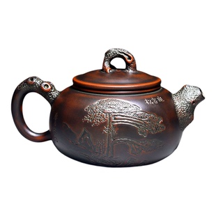 仿古壶迎客松黎昌权壶藏福坭兴陶茶壶纯手工精品古铜全手工高品质