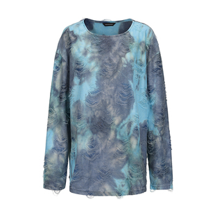 【林高远同款】VANN VALRENCE原创进口面料渐变晕染破洞长袖T恤