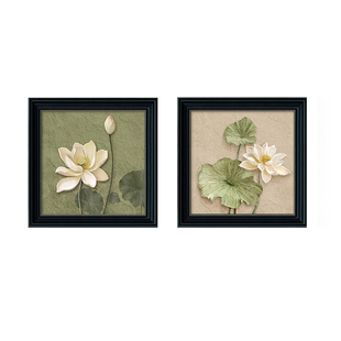 荷花卧室床头小挂画中古风玄关装饰画复古餐厅油画艺术壁画高级感