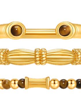 Oups塔尼金色虎眼石戒指套组原创