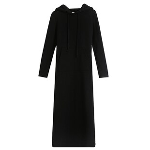 戴帽子卫衣裙女春季加绒加厚显瘦显高掐腰带帽长裙长款卫衣裙长款