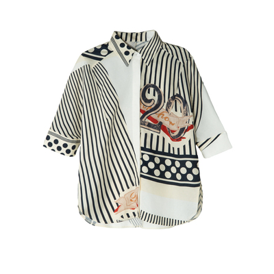 谜底花色衬衫分袖女2025夏新款复古老钱风廓形宽松衬衣256MC6215