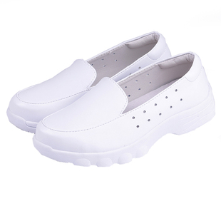 雷阵雨新款真皮护士鞋女镂空透气舒适四季软底防臭女鞋平底单