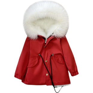 新年装宝宝毛毛衣服女童棉衣男童棉袄加厚儿童派克服可拆喜庆外套