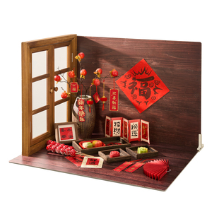 2026新年场景布置拍照道具摆件背景板假窗户造景复古木纹ins风红色氛围感美食高级感布景百叶窗纱帘对联灯笼
