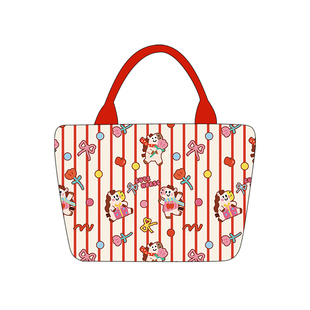 尼睿马年新款红色条纹可爱印花帆布包通勤外出便携手拎包包女Q325