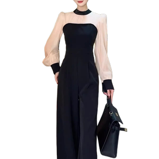 气质名媛收腰显瘦连衣阔腿裤套装2025年早春新款时尚长袖连体裤女