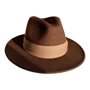 洋气咖啡色羊毛呢礼帽女秋冬复古英伦帽韩版百搭休闲毛呢爵士帽男