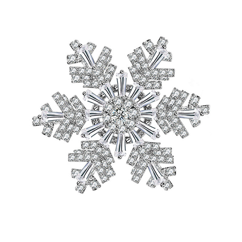 雪花奢华旋转手工镶嵌锆石胸针