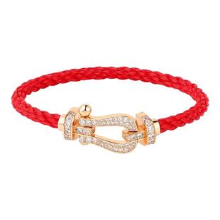 【明星同款】马蹄扣925纯银镀18k金镶钻钢丝手链女情侣手绳手镯男