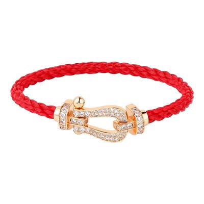 【明星同款】马蹄扣925纯银镀18k金镶钻钢丝手链女情侣手绳手镯男