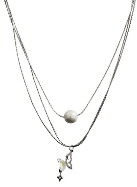 y2k辣妹多层蝴蝶珍珠吊坠项链女