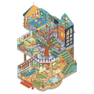 魔法旧宅纸先生万花筒1.0系列造景贴纸民国旧梦微缩场景3D立体小屋贴画手帐手工diy玩具女孩打发时间新年礼物