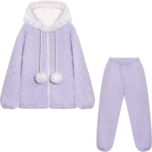 Bananagirl睡衣女款冬季新款珊瑚绒加绒加厚家居服可外穿冬天套装