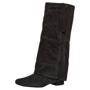 ASH女靴2025秋冬款KIMONO真皮低跟高筒靴女显瘦尖头粗跟时装长靴