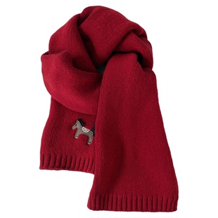 斐尔特斯100%羊毛小马刺绣红色围巾女冬季保暖本命年马年围脖礼盒