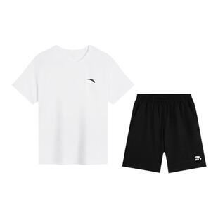 安踏童装男童短袖套装2026夏季儿童速干运动2件套短裤T恤白色夏装