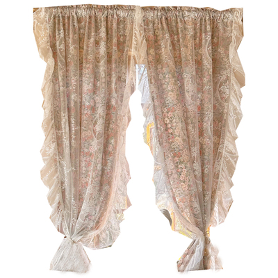 棉质+蕾丝法式复古布纱一体窗帘