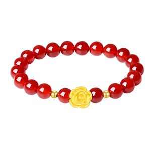 周大生黄金手串女款足金玉髓铃兰本命年手链生日礼物送女友高级