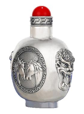 蒙古式鼻烟壶S925纯银便携鼻烟盒