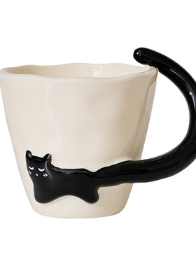 手工陶瓷可爱小黑猫马克杯