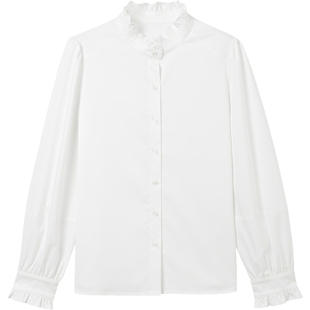 KBNE法式白色衬衫立领磨毛衬衣女装25秋冬季新款通勤休闲长袖上衣