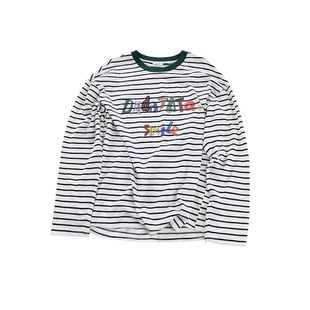 晶咕白标DADATATA【美式day wear】条纹针织刺绣T恤女秋大码上衣