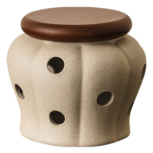 复古陶瓷蒜头罐生姜辣椒储物罐木盖收纳罐镂空通风透气蒜瓣储存罐