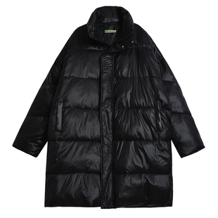 过膝长款龟背面包服棉衣女黑色中戏棉服宽松oversize冬季保暖外套