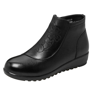 红蜻蜓真皮妈妈棉鞋短靴女冬季加绒保暖软底防滑防摔中老年奶奶鞋