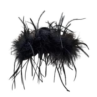 后脑勺抓夹大号发量大秋冬羽毛超好看的绝美黑色盘发毛毛鲨鱼发夹