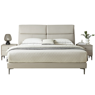 双虎真皮床轻奢现代简约主卧大床2米x2米2储物双人实木床23660