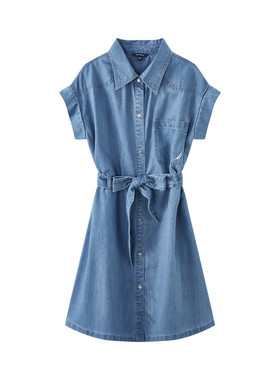 NAUTICA/诺帝卡童装 女童牛仔连衣裙夏季新款儿童牛仔裙装衬衫领