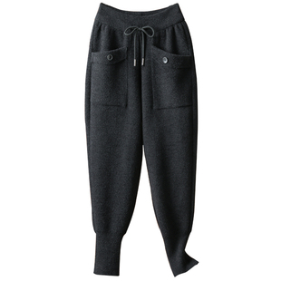 秋冬哈伦加厚双面绒工装裤女2025新款宽松大码休闲冬季高腰束脚裤