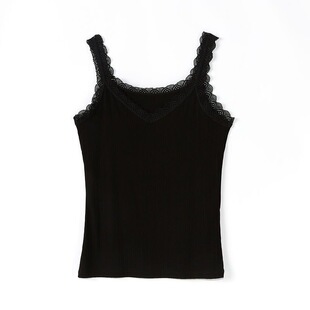 春夏季螺纹棉纯棉薄女修身显瘦低领蕾丝打底学生内搭吊带背心内搭
