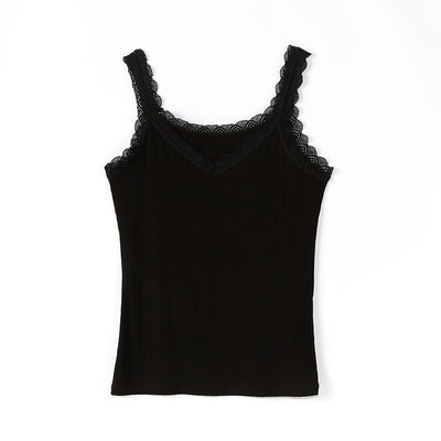 春夏季螺纹棉纯棉薄女修身显瘦低领蕾丝打底学生内搭吊带背心内搭