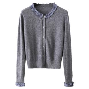 夕蒙2025新款早秋韩系气质上衣小个子薄款小众拼接长袖针织开衫女