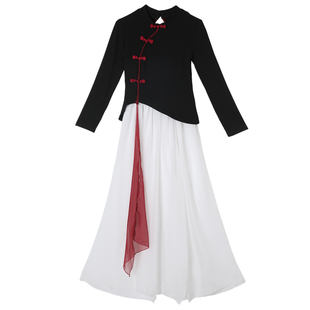 古典舞舞蹈服秋冬新款中国风改良旗袍练功服黑色长袖跳舞服装大码